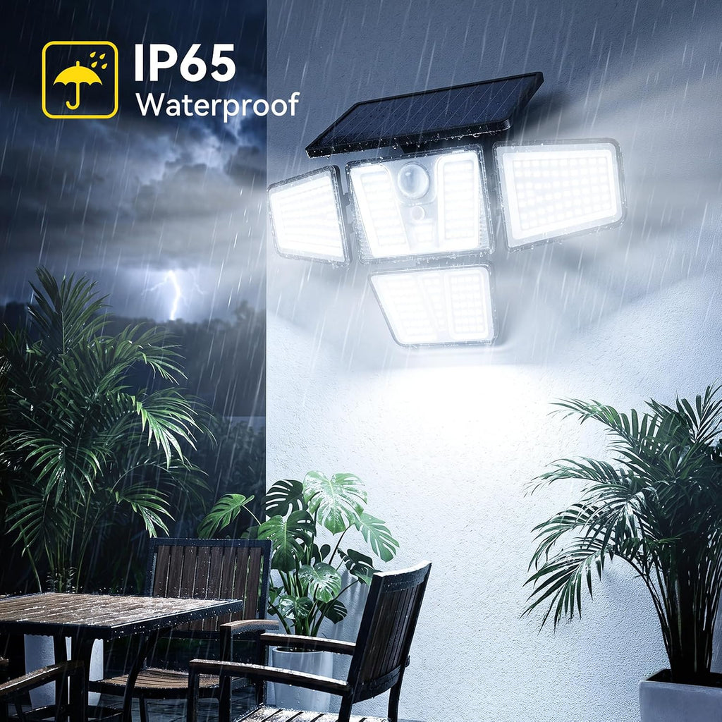 Solar Flood Lights, 3600LM 270° Motion Sensor Outdoor Lights-Remote | 4 Heads 3 Modes Solar Lights Outdoor, Glass