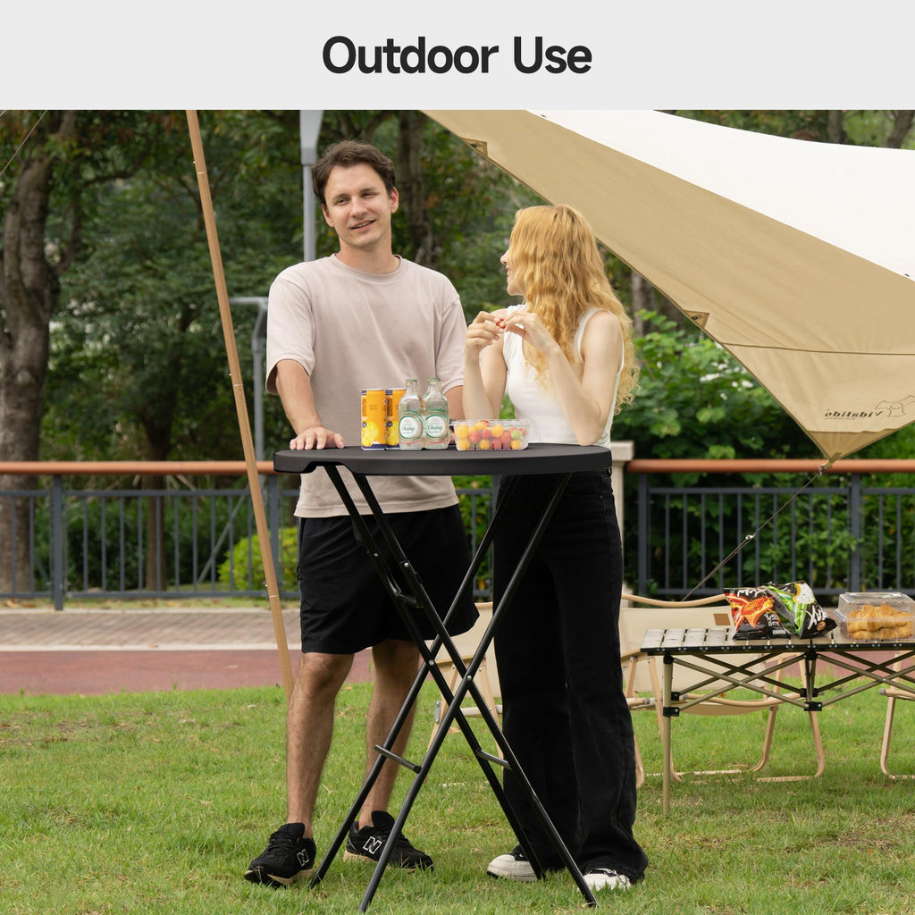 32'' Round Folding Table, HDPE Portable Bar Height Table with Removable Legs for Indoor Outdoor Wedding Event