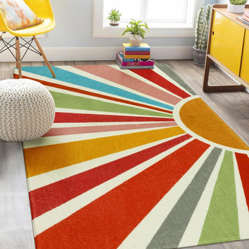 Kids Rug 5'x7', Boho Washable Rainbow Nursery Rug, Non-Slip Soft Carpet for Playroom, Classroom, Off