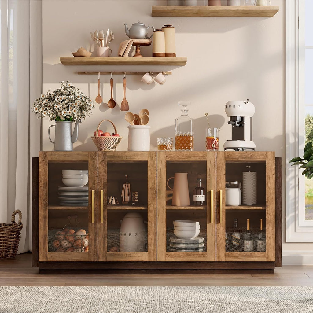 Sideboard Buffet Cabinet, Mixed Color Accent Cabinet with LED Lights
