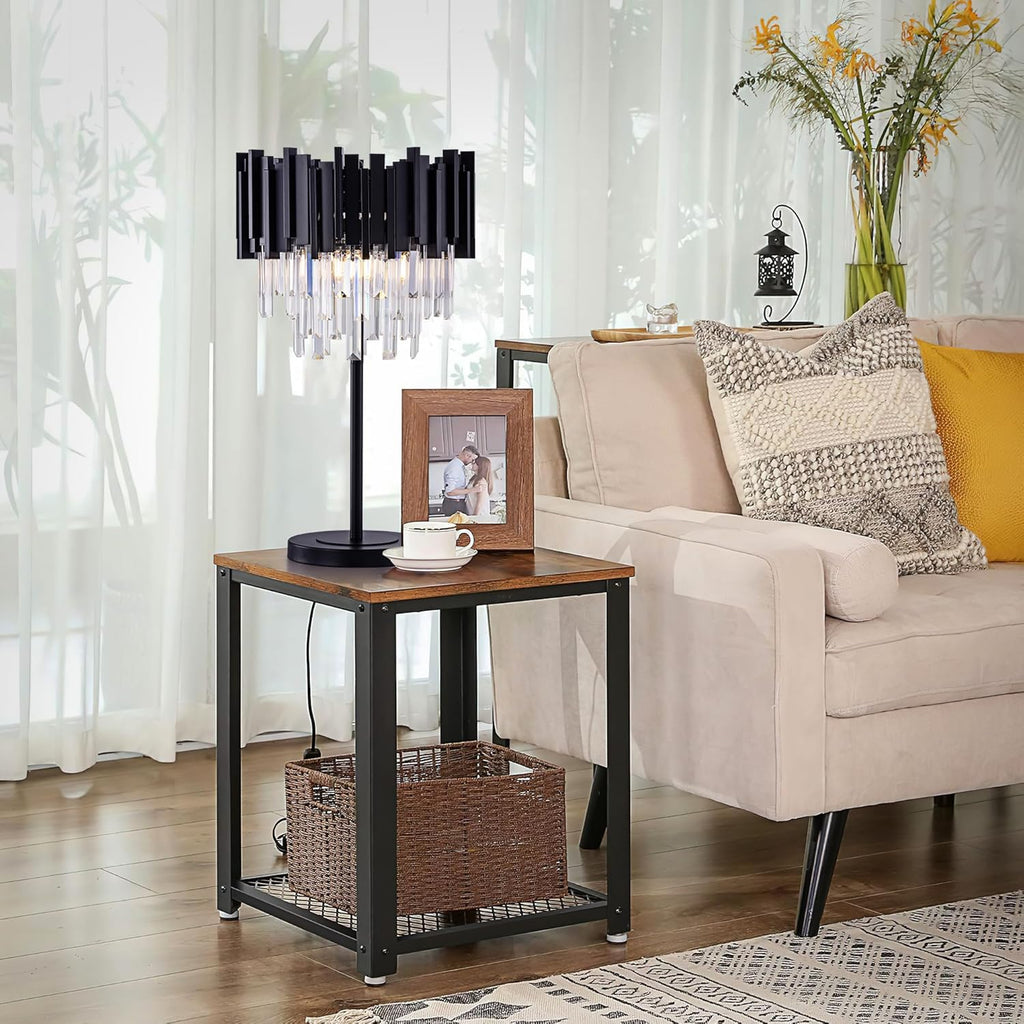Black Crystal Table Lamp,3 Lights Table Lamps,Black Bedside Nightstand Lamps,Small Decorative Desk Lamp Room,Metal Base