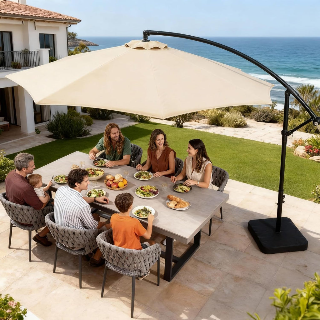 10FT Patio Umbrella with Base Included, Cantilever Offset Outdoor Patio Umbrella with 360° Rotation & Infinite Tilt