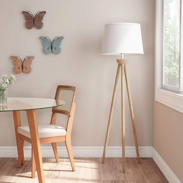 Tripod Floor Lamp - Mid-Century Modern Décor Light with LED Bulb and Natural Oak Wood Base