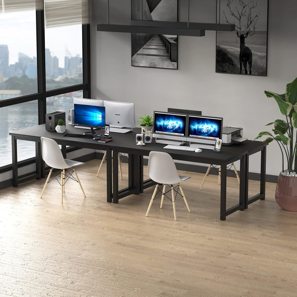 Modern Computer Desk 63 inch Large Office Desk Writing Study Table Desk Workstation Wide Metal Sturdy Frame Thicker