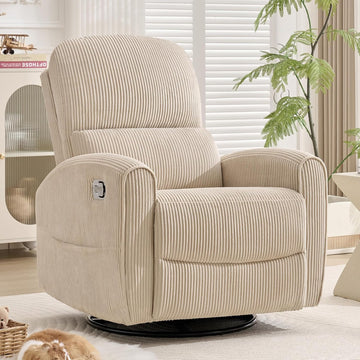 Swivel Rocker Recliner, Manual Glider Recliner Chair with Adjustable Headrest and Lumbar Support, Upholstered Rocking