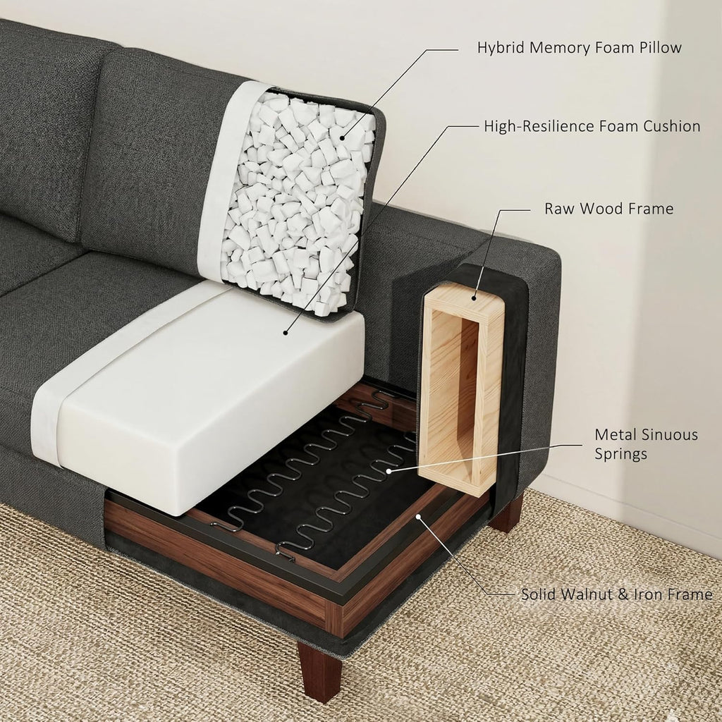 Mid Century Modern Couches , 89" Comfy Couch Sofa with 3-Seater Deep Seats, Upholstered Sofas Apartment, Bedroom