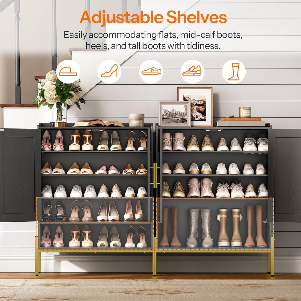 Shoe Cabinet, 5-Tier Shoe Storage Organizer with Doors, Wooden Shoe Cabinet Storage , Freestanding Shoe Rack Cabinet