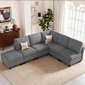 107.1" 6 Seats L Shaped Couch Modular Sectional Sofa Seat Couch with Storage Comfy Washable Sectional Couches Sofas