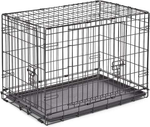 30-Inch New World Crate for Medium Breeds, 21-40 lbs, Double Door Folding Dog Crate, Leak-Proof Tray & Secure Latches