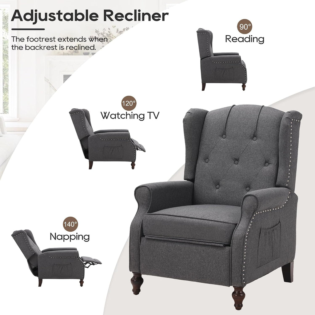 Wingback Recliner Chair with Massage and Heat, Wingback Recliner Tufted Fabric Push Back Recliner Chair , Vintage