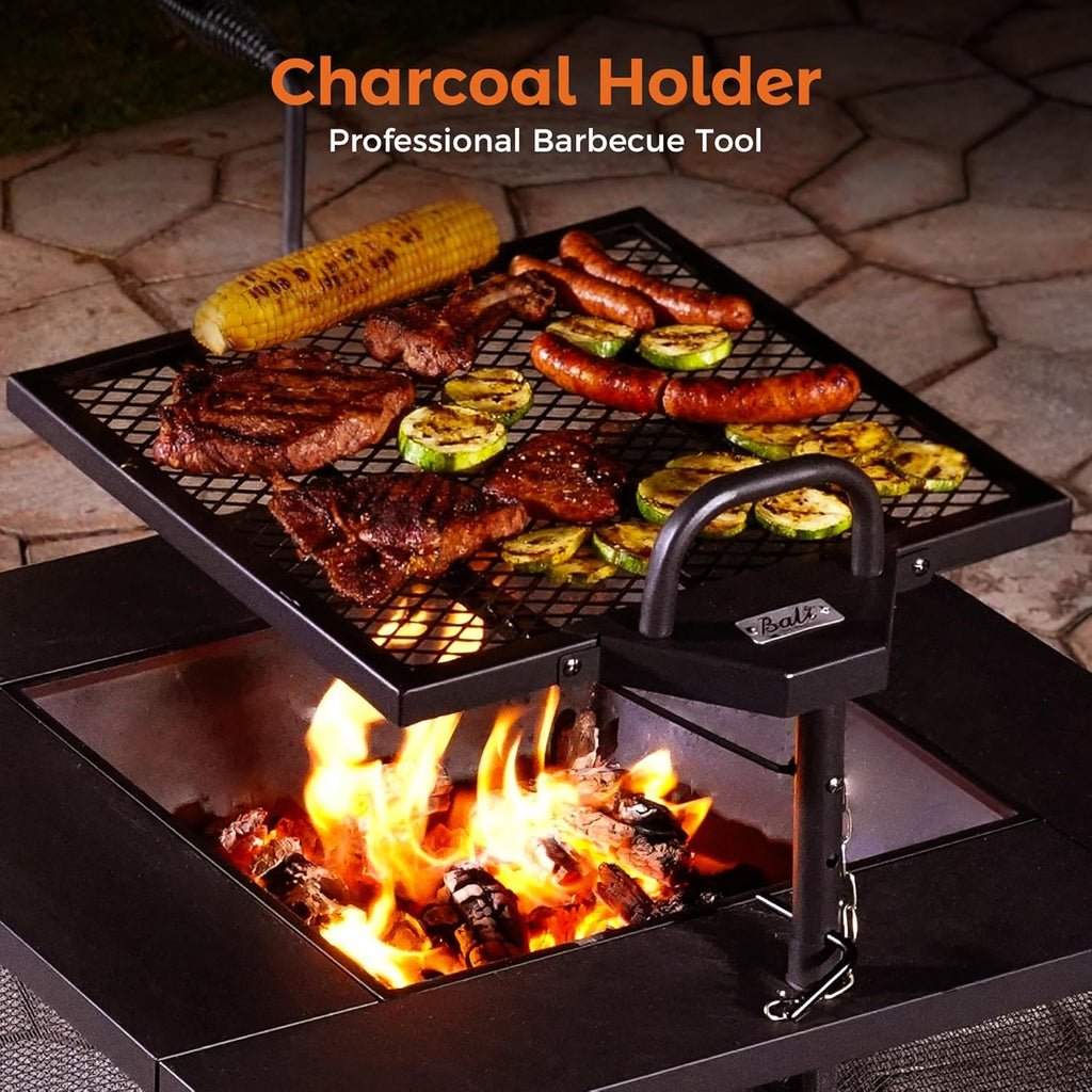 Fire Pit with BBQ, Outdoor Fire Pit for Wood Burning, Patio Firepits for Outside with Grill