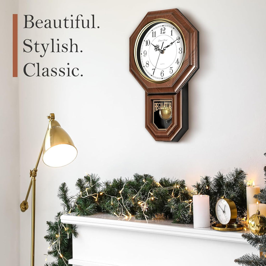 Sunexinlo Pendulum Wall Clocks Battery Operated,Regulator wall Clock with Pendulum,Vintage Decorative Grandfather Clock for Living...