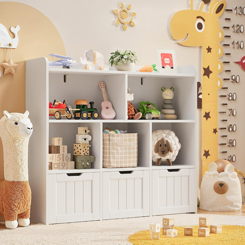 Kids Toy Storage Organizer with 3 Drawers and 6 Shelves, White