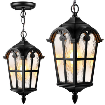 Vintage Outdoor Pendant Light Fixture, Matte Black