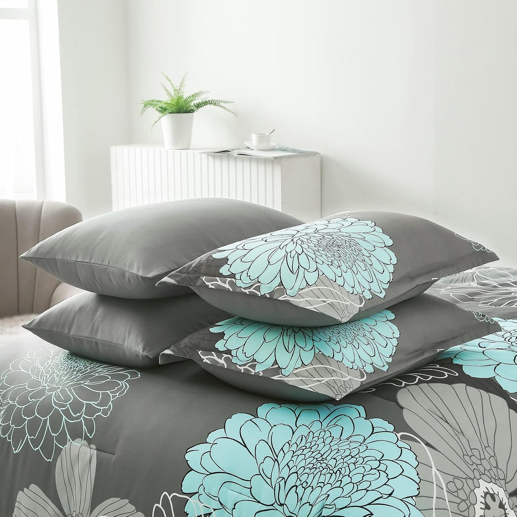 7 Pieces Bed in a Bag Floral Comforter Set Queen Flowers Bedding Set Soft Microfiber Boho Comforter Sets with 1