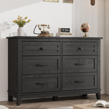 6 Dresser , 47 in Wide Drawer Dresser with Storage Freestanding, Wooden Closet Storage Chest , Dark Black