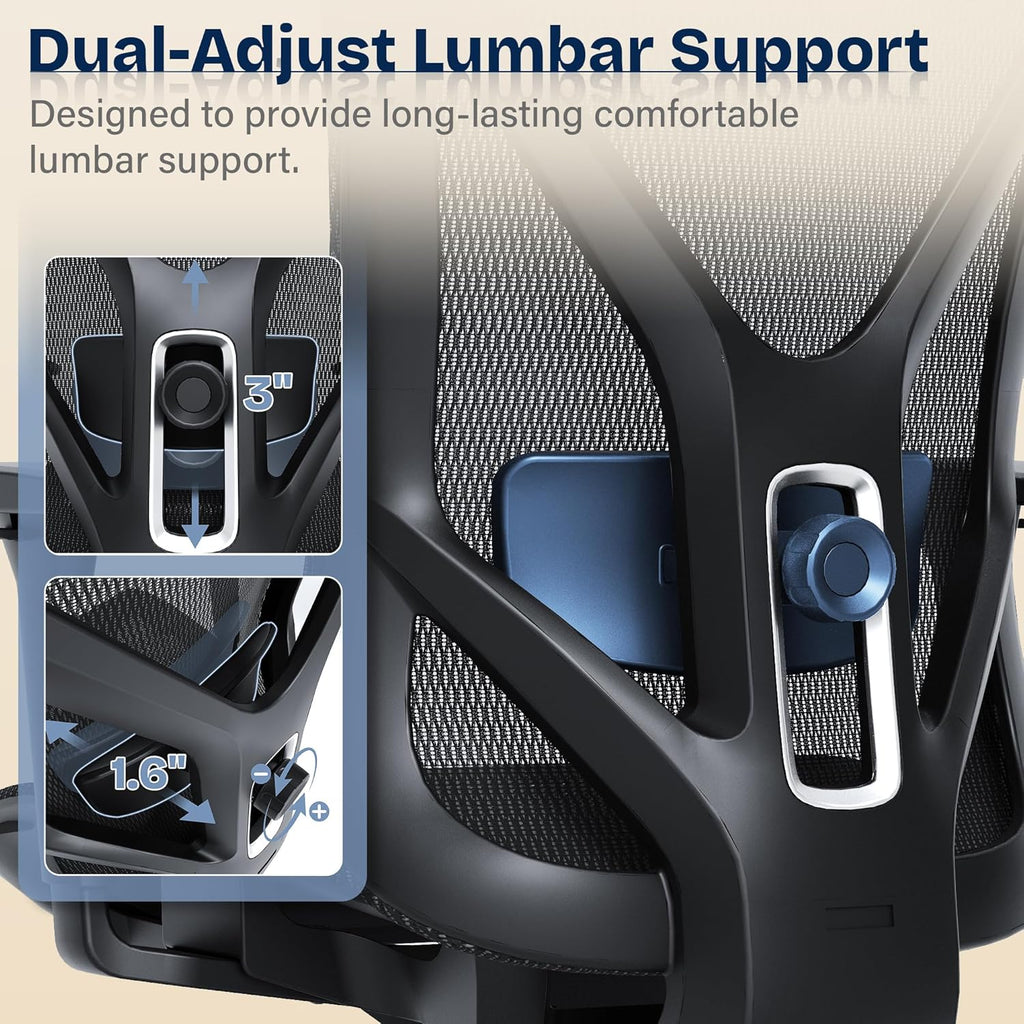 Ergonomic, Mesh Computer Desk Chairs with Adjustable Lumbar Support, 3D Armrests, Tilt Function, Comfy Wide Seat