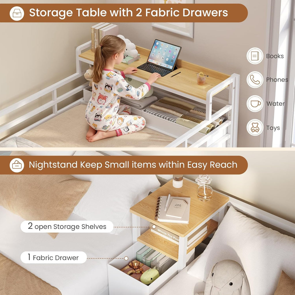 Triple Bunk Bed for Kids with Storage Drawers and Charging Station Twin Over Twin Metal 3 Bunk Bed with Storage