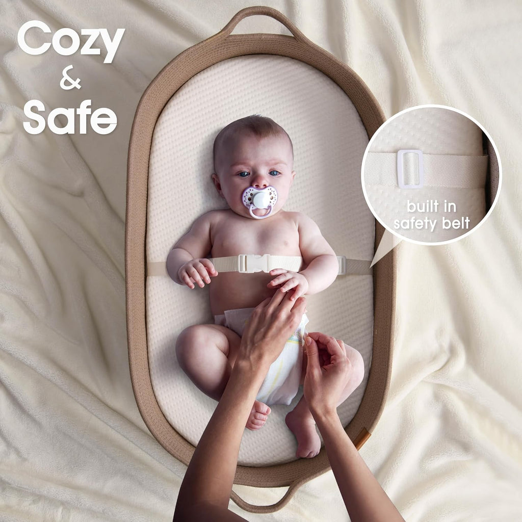 Baby Changing Basket Includes Diaper Caddy - Soft & Waterproof Dual-Cover, Portable, Changing Pad for Dresser &