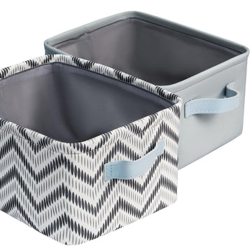 Fabric Storage Bins Cute 8"x5.2"x10" - Collapsible Neutral & Chevron Kids Baskets with Handles 2 Pack, Hamper Fabric
