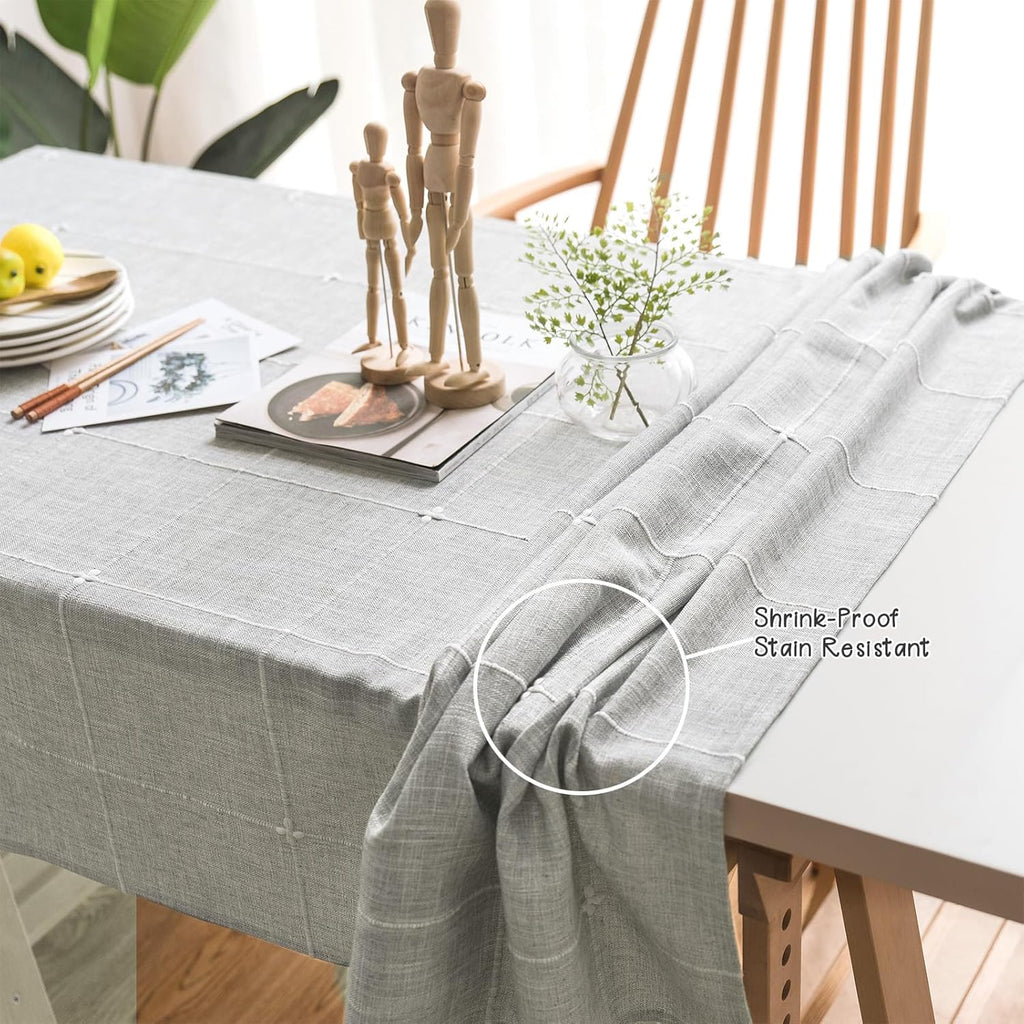 Solid Embroidery Lattice Tablecloth Cotton Linen Dust-Proof Checkered Table Cover Dinning Tabletop D