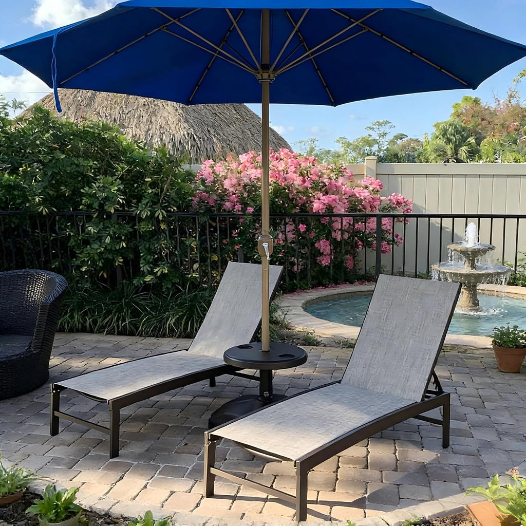 Lounge Chair Outdoor Set of 2, Metal Pool Chaise Lounge Chairs, Adjustable Five-Position Tanning Recliner, All