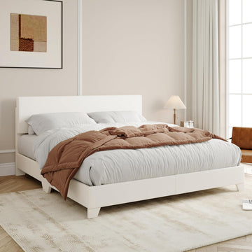 Full Bed Frame with Adjustable Headboard, Faux Leather Platform Bed with Wood Slats, Heavy Duty Mattress Foundation