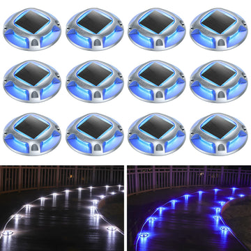 Solar Driveway Lights Outdoor 12 Pack, 2 Color Modes LED Deck Dock
