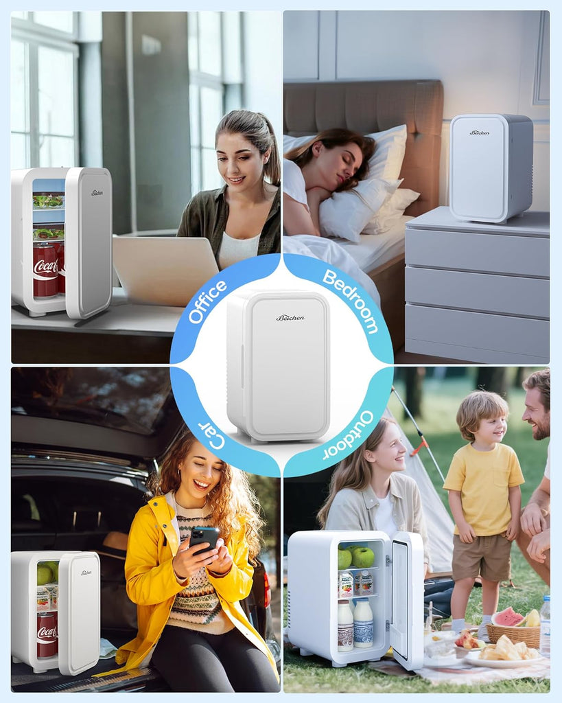 Mini Fridge,6 Liter / 8 Can Small Fridge for Bedroom, Car, Office & Dorm, 110V AC/DC Portable Thermoelectric Cooler &