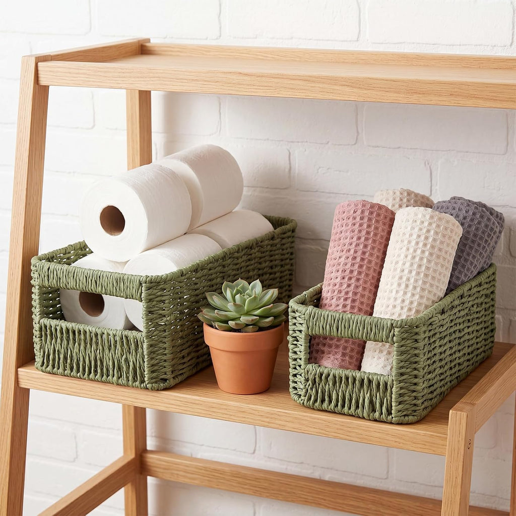 3 Set Wicker Storage Baskets for Organizing Paper Rope Baskets for Shelves Woven Decorative Organizer Basket with