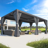 Louvered Pergola 12x24, Aluminum with Adjustable Roof, Outdoor with Waterproof Curtains and Nets, Dark Grey