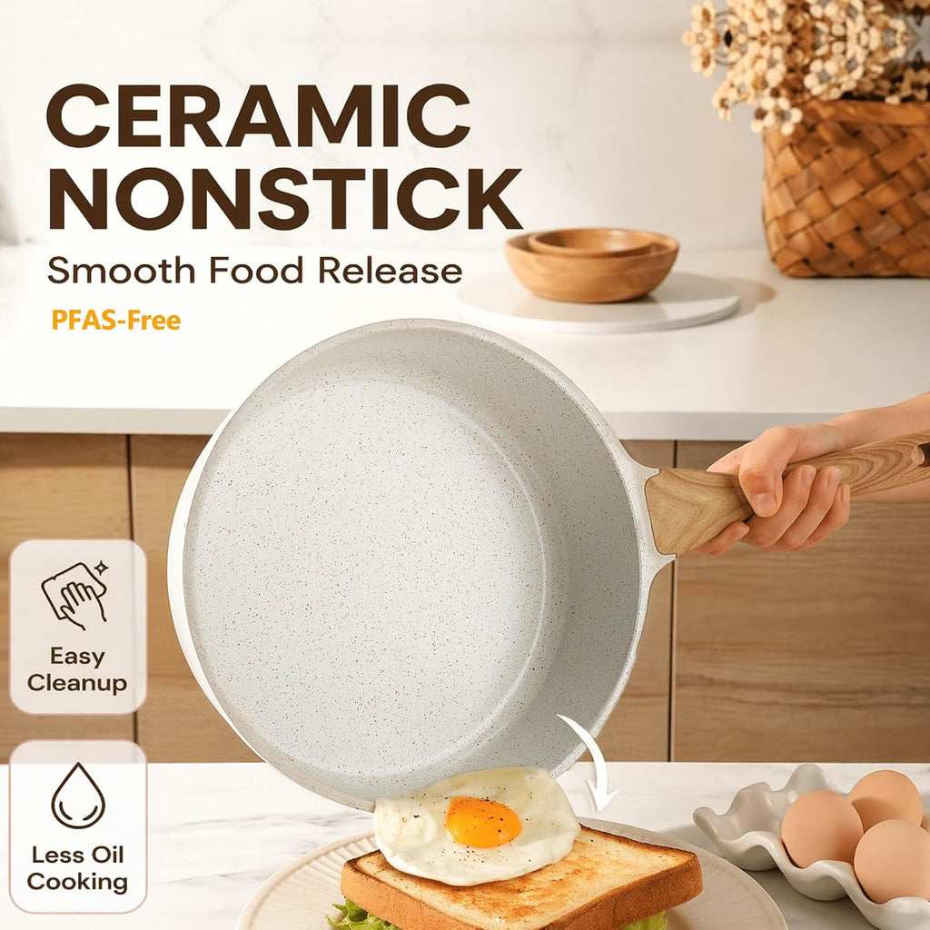 Nonstick Ceramic Cookware Set, 13-pcs Non-toxic Pots and Pans Set | Healthy Kitchen Cooking Set with Stay-Cool