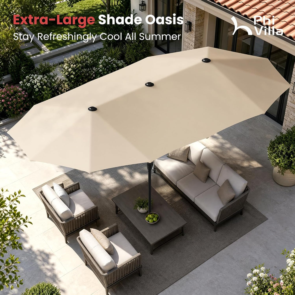 13ft Large Patio Umbrella Double-Sided Twin Outdoor Market Umbrella with Crank, Beige