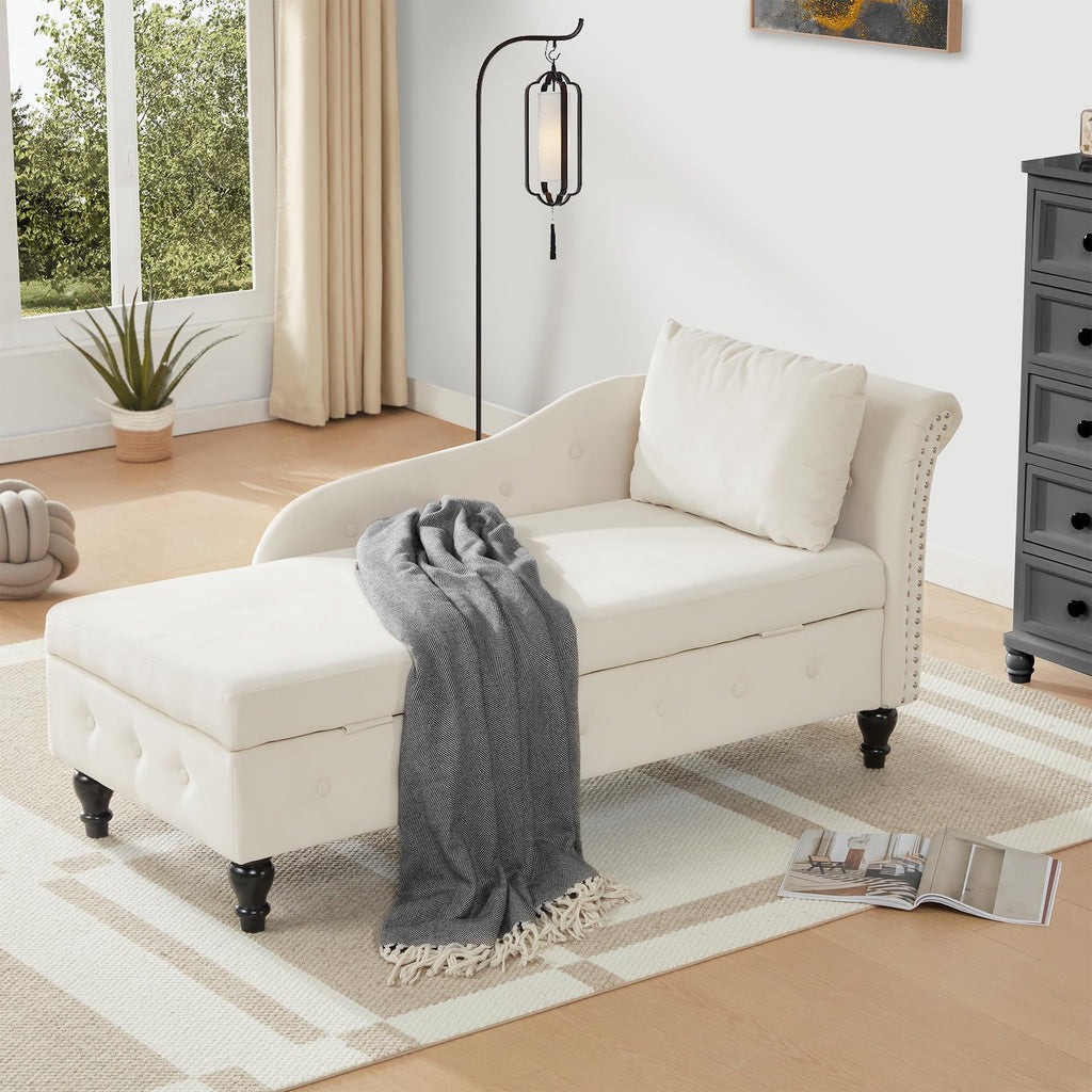 Left Chaise Lounge Indoor with Storage, Beige