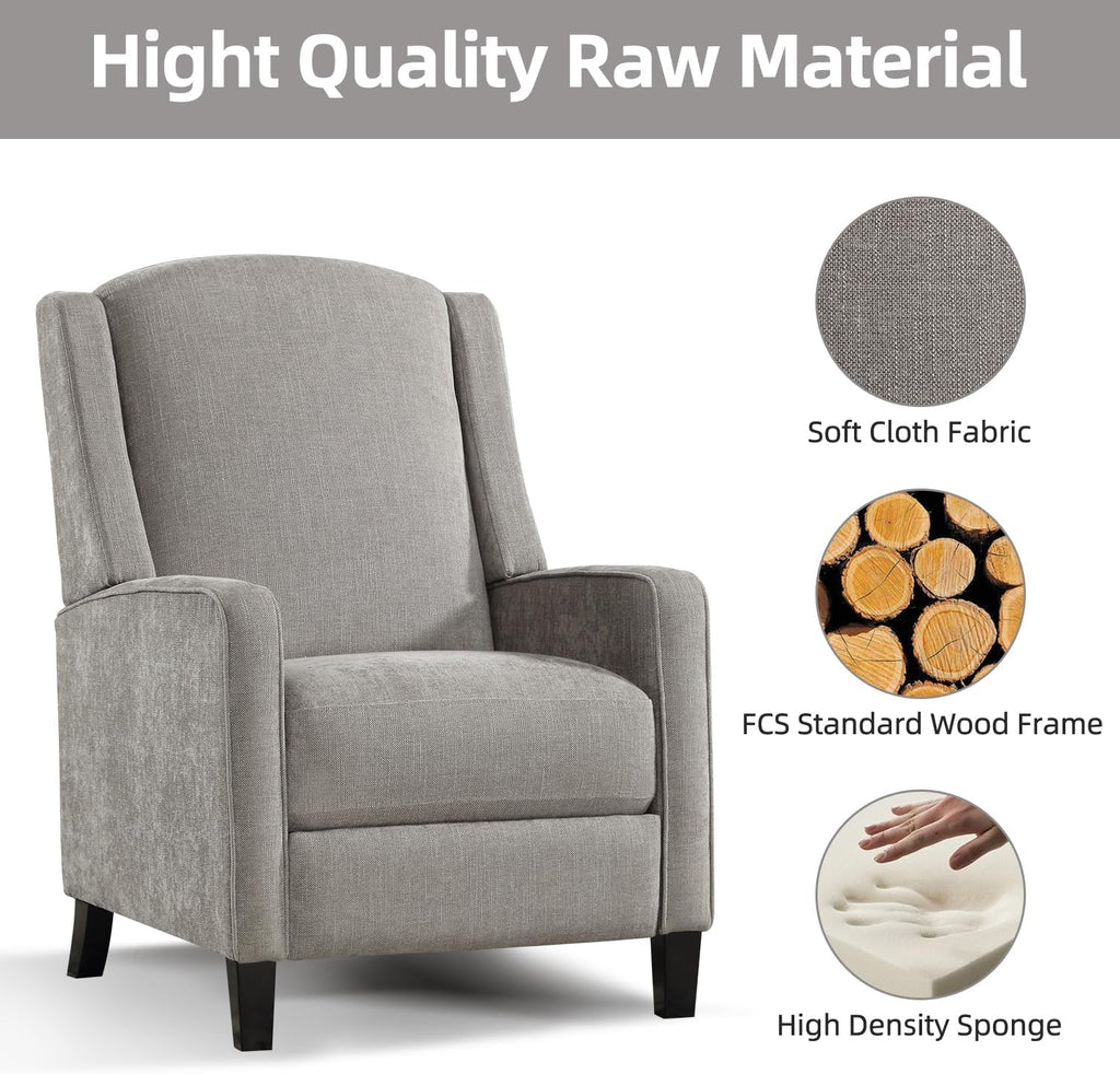 Wingback Pushback Recliner Chair, Fabric Push Back Recliners with Padded Seat, Mid Century Modern Reclining Chair