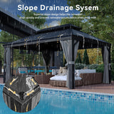 12' X 16' Permanent Hardtop Gazebo Aluminum Gazebo with Galvanized Steel Double Roof for Patio Lawn and Garden