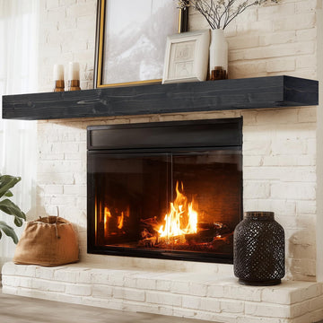 72x8x3in Rustic Fireplace Mantel Pine Wood, Weathered Black