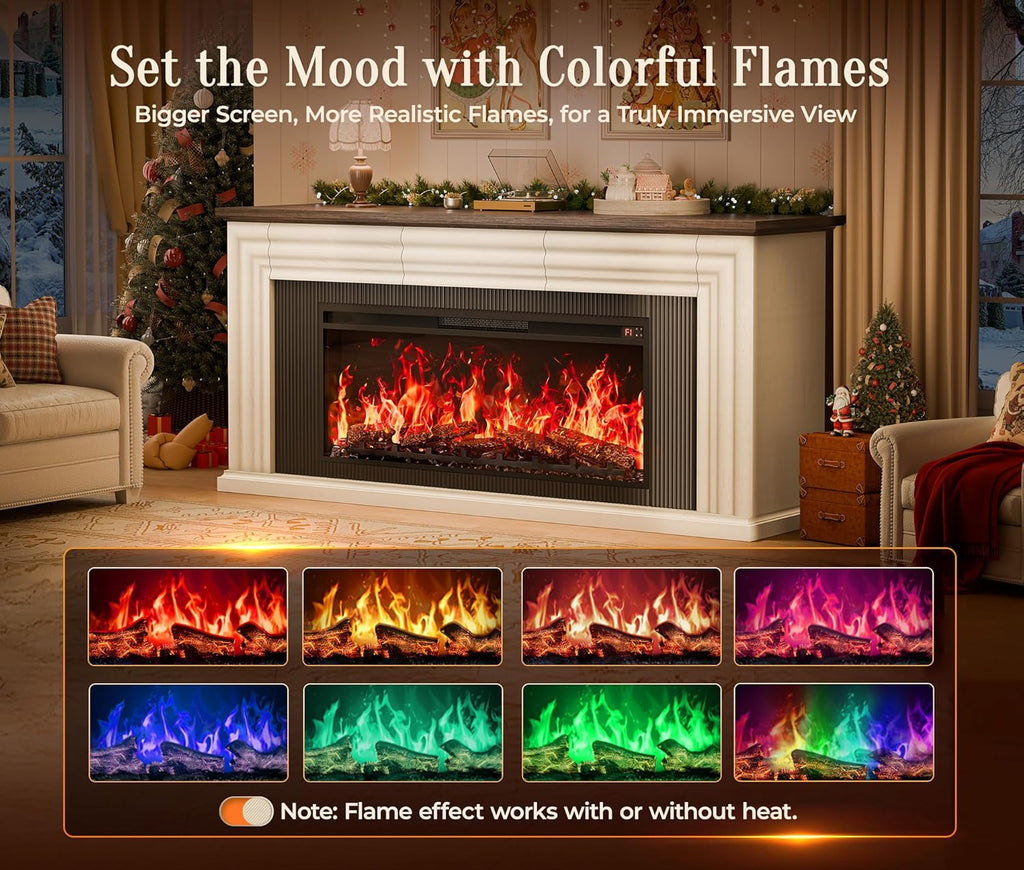 70'' Fireplace TV Stand with 42'' Electric Fireplace, Farmhouse TV Stand for 65 75 Inch TV, Entertainment Center TV