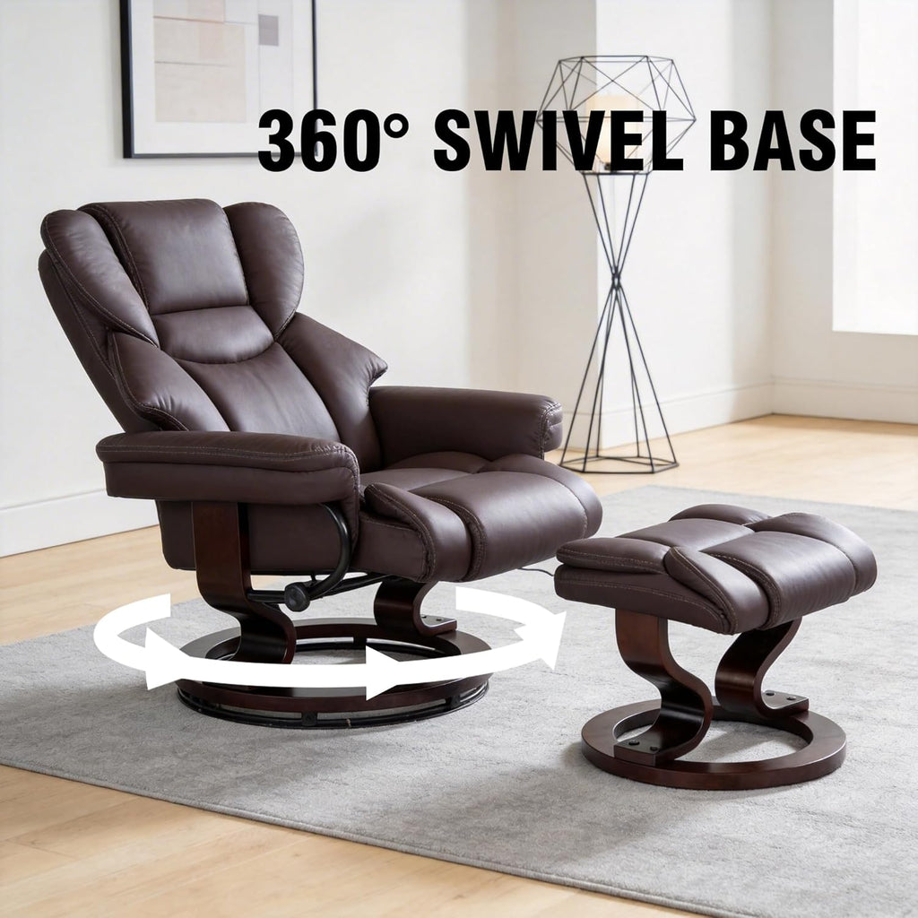 Modern Reclining Lounge Chair and Ottoman — Faux Leather