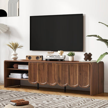 63'' TV Stand, Modern TV Console Table Wave Panel Television Stands Entertainment Media Center with Storage