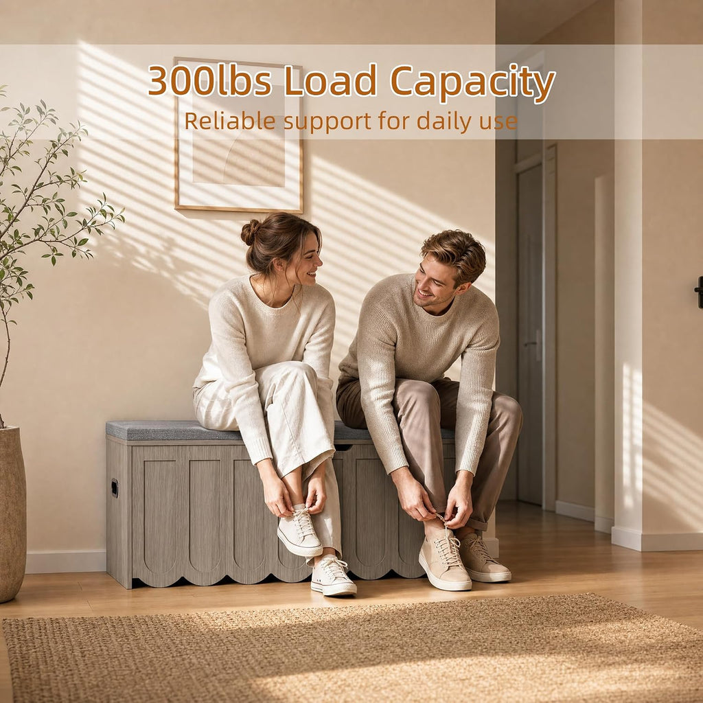 47.2" Storage Bench, Storage Chest with Cushion Seat, 4 Swivel Wheels & 2 Safety Hinges, Wooden Entryway Bench with