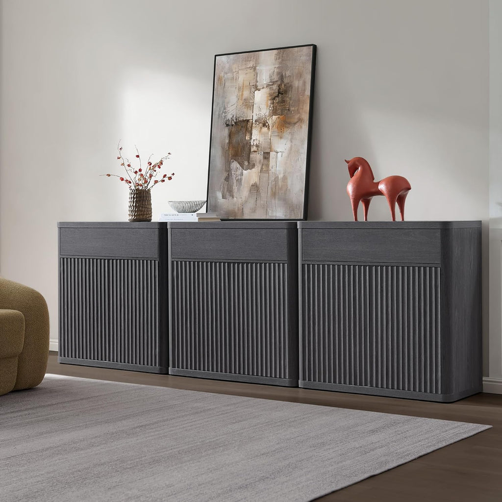 Buffet Cabinet with Storage - Accent Fluted Storage Cabinet with 6 Doors & 3 Drawers Sideboard Credenza Buffet Table
