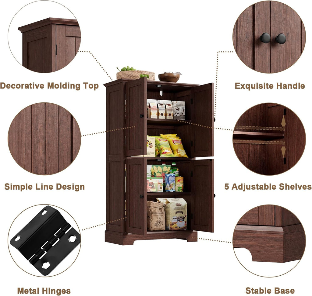 Bathroom Floor Cabinet with Adjustable Shelves | Bathroom Storage Cabinet, 4 Doors, Freestanding Cupboard Pantry