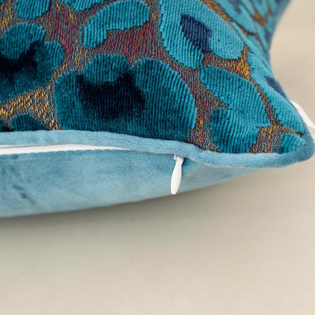 Blue Floral Throw Pillow Cover 12 x 20 Inch Cut Velvet Rectange Luxury Decorative Lumbar Pillow Cover