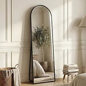 56"X14" Arched Full Length Mirror with Stand, Full Body Mirror with Aluminum Frame, Freestanding/Leaning/Wall-Mounted,
