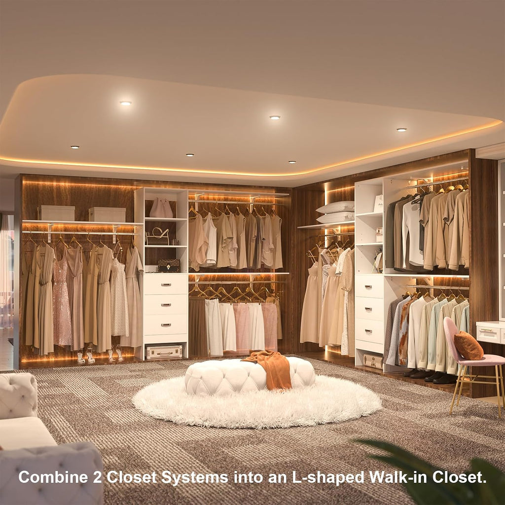 120 Inches Closet System, 10FT Walk In Closet Organizer with 3 Shelving Towers, Heavy Duty Clothes Rack with 3