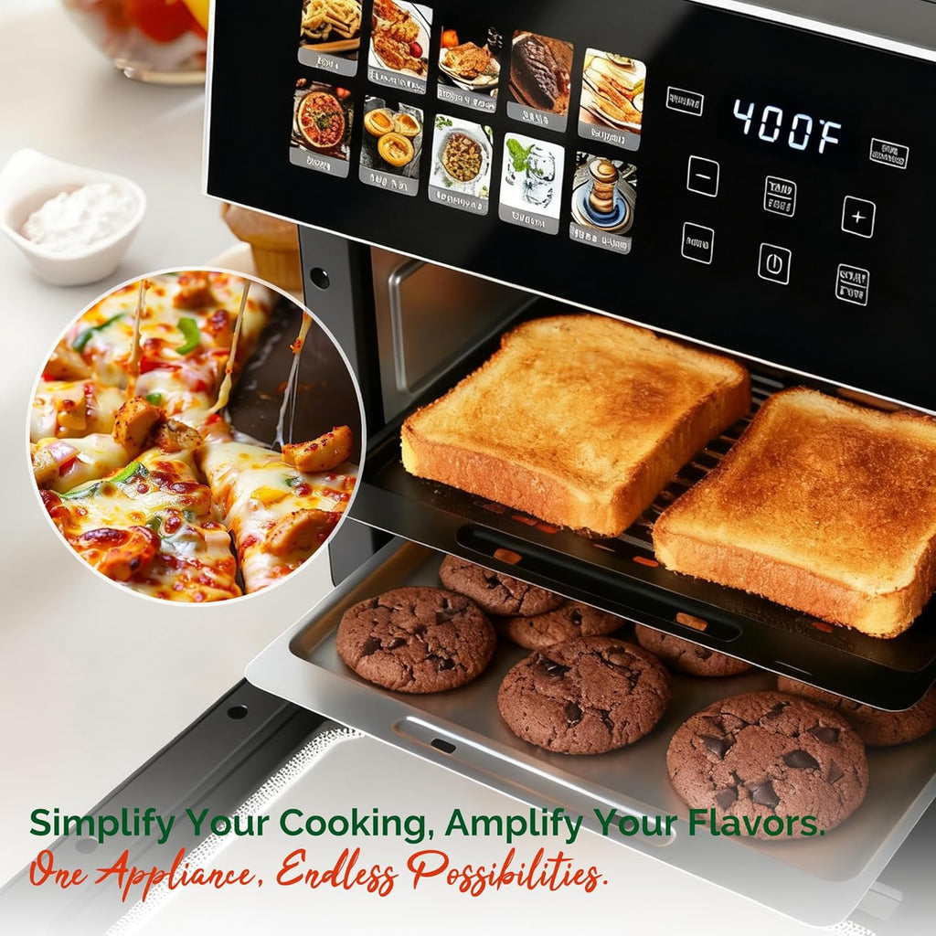 10QT Air Fryer Toaster Oven Combo with 10 Presets, Family Size Compact Oven for Roasting Whole Chicken/Double Cooking