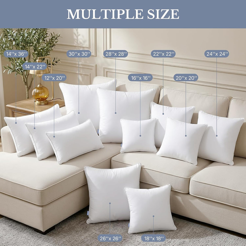 22x22 Throw Pillow Inserts-100% Cotton Cover - Set of 2