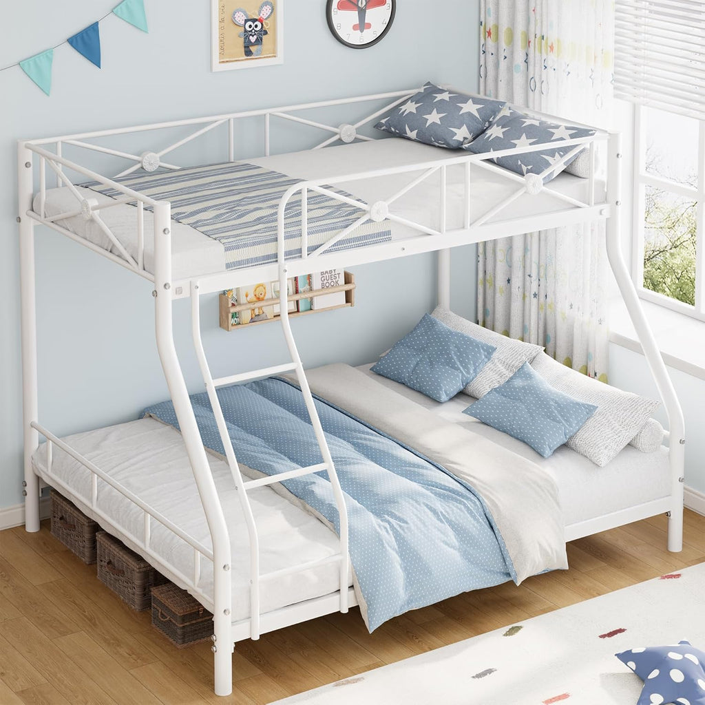 Metal Bunk Bed Twin Over Full, Modern Heavy Duty Bunkbeds with Safety Guard Rails & Space-Saving Design