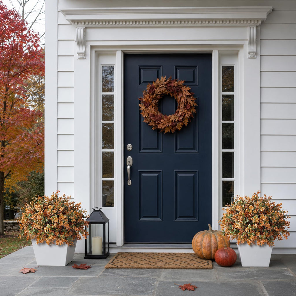 2 Set Artificial Boxwood Fall Topiary Ball Tree for Porch (Autumn Orange)